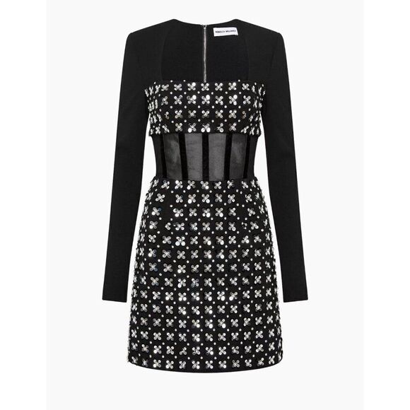 Rebecca Vallance  Bianca Mesh Paillette Minidress Sz 0 black - Picture 1 of 5